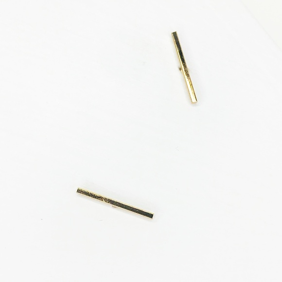 Gold Bar Stud Earrings - Picture 8 of 8